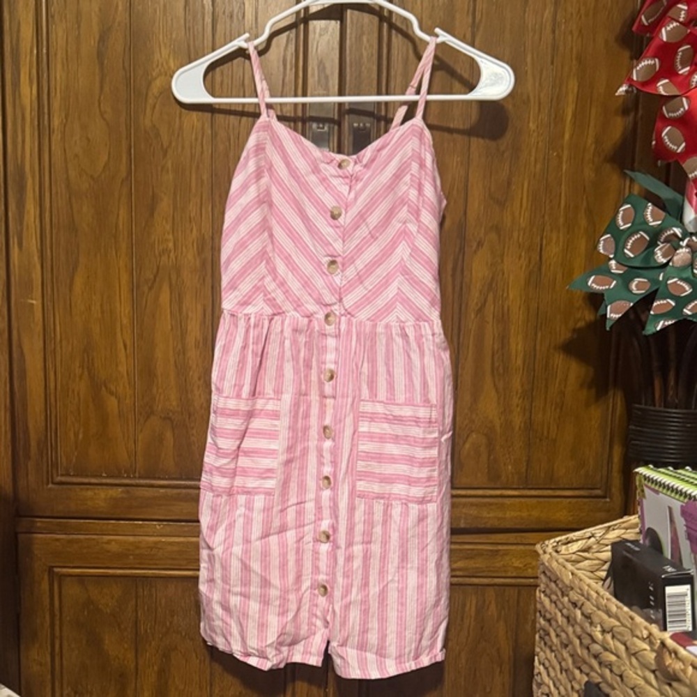 Japna Pink Striped Kids Dress with Buttons